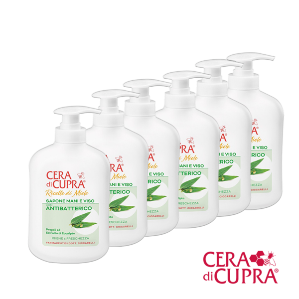 Cera Di Cupra - Recette di Mele - Sapone Mani E Viso Antibatterico - Anti-bacteriele zeep voor gezicht, handen en lichaam - flacon-met-pompje - 200ml - 6 stuks