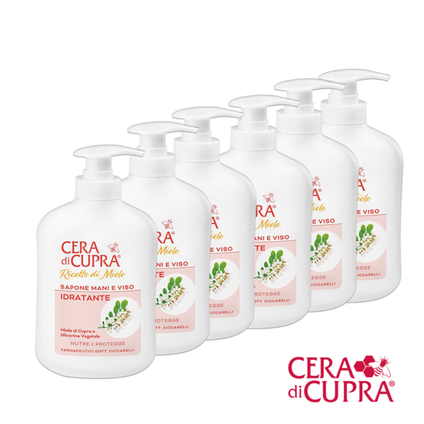 Cera Di Cupra - Recette di Mele - Sapone Mani E Viso Idratante - voedende en hydraterende zeep voor gezicht, handen en lichaam - flacon-met-pompje - 200ml - 6 flessen